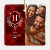 Rotes Kariertes Familienwappen Foto Weihnachten Keramikornament (Rückseite)