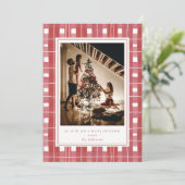 Rotes Kariertes Flanell Foto Frohe Weihnachten (Stehend Vorderseite)