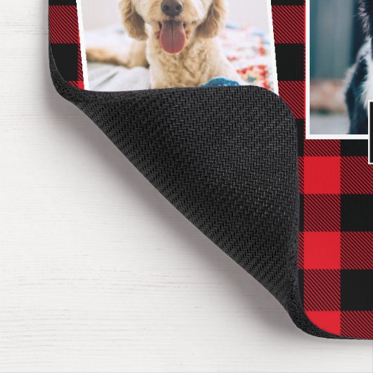 Rotes kariertes Foto-Collagen-Monogramm des Mousepad (Ecke)