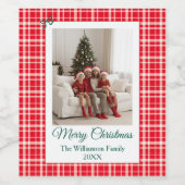 Rotes Kariertes Foto Frohe Weihnachtsfeiertage Weinetikett (Einzelnes Label)