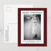 Rotes Kariertes Foto Frohe Weihnachtskarte Postkarte (Vorne/Hinten)
