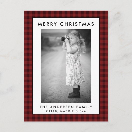 Rotes Kariertes Foto Frohe Weihnachtskarte Postkarte (Vorderseite)
