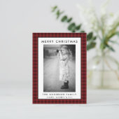 Rotes Kariertes Foto Frohe Weihnachtskarte Postkarte (Stehend Vorderseite)