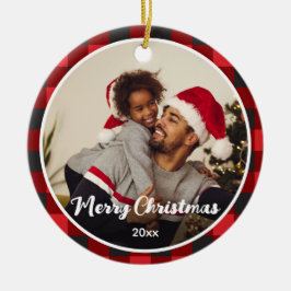 Rotes Kariertes Foto Weihnachten Keramik Ornament