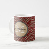 Rotes kariertes Hintergrundmonogramm Kaffeetasse (Vorderseite Links)