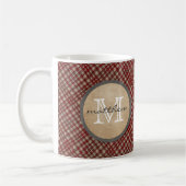 Rotes kariertes Hintergrundmonogramm Kaffeetasse (Links)