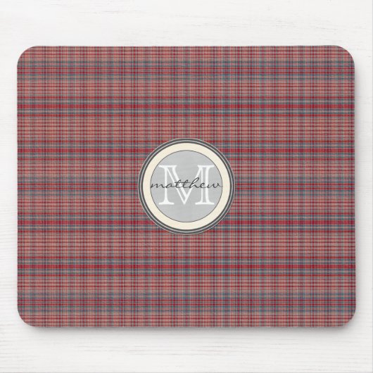 Rotes kariertes Hintergrundmonogramm Mousepad (Vorne)