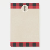 Rotes Kariertes Kraft-Rustikales Monogramm Post-it Klebezettel (Vorderseite)