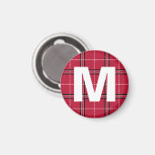 Rotes Kariertes Monogramm Anfangsbuchstaben Kids'  Magnet (Vorderseite/Rückseite)