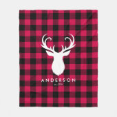 Rotes Kariertes Muster und Hirschweifen Fleecedecke (Vorderseite)