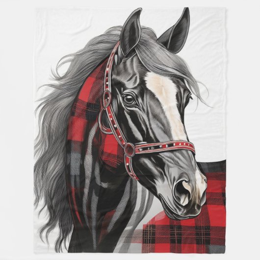 Rotes Kariertes Pferd Fleecedecke (Vorderseite)