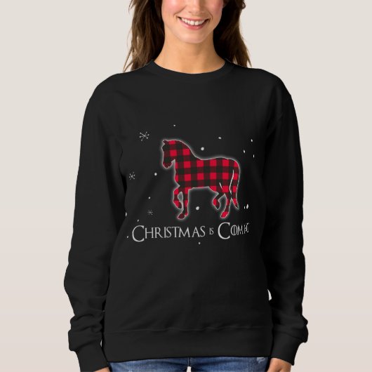 Rotes Kariertes Pferd Weihnachten Matching Buffalo Sweatshirt (Vorderseite)