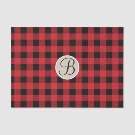 Rotes Kariertes Schachbrett Rustikales Monogramm Seidenpapier (Vorderseite)