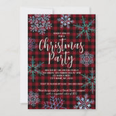 Rotes Kariertes Schneeflocken Weihnachts-Party Einladung (Vorderseite)