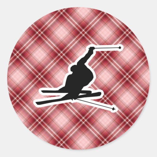 Rotes Kariertes Schneeschuhen Runder Aufkleber (Vorderseite)