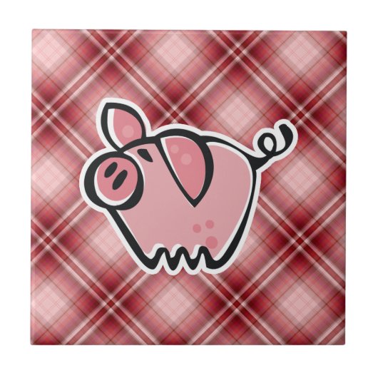 Rotes kariertes Schwein Fliese (Vorderseite)