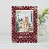 Rotes Kariertes Snowflake Foto Frohe Weihnachten (Stehend Vorderseite)