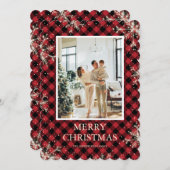 Rotes Kariertes Snowflake Foto Frohe Weihnachten (Vorne/Hinten)
