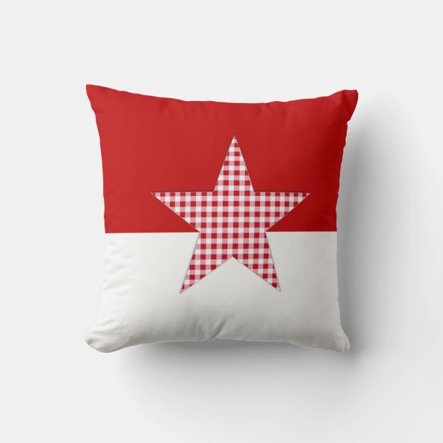Rotes kariertes Sternthrow-Kissen Kissen (Vorderseite)