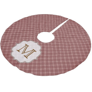 Rotes Kariertes Tartan Monogram, initiales Treppen Polyester Weihnachtsbaumdecke