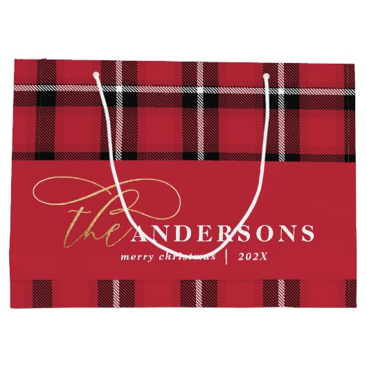 Rotes kariertes Tartan Weihnachten Große Geschenktüte (Rückseite)