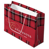 Rotes kariertes Tartan Weihnachten Große Geschenktüte (Vorderseite Schrägansicht)