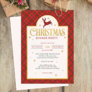 Rotes Kariertes Weihnachtsessen Party Feiertag Ein Einladung