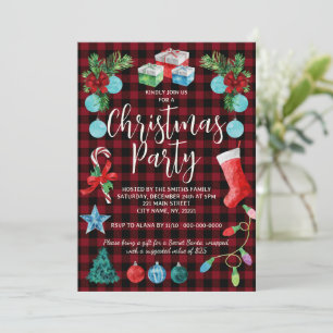 Rotes Kariertes WeihnachtsParty Einladung