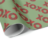 Rotes Kariertes XOXO-Grünes Muster Geschenkpapier (Rolleneckpunkt)