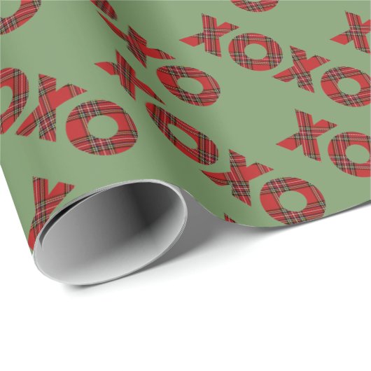 Rotes Kariertes XOXO-Grünes Muster Geschenkpapier (Rolleneckpunkt)