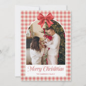 Rotes Karo-Boho-Schleifenband 5 Foto Feiertagskarte (Vorderseite)
