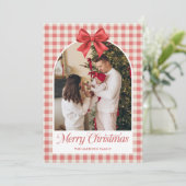 Rotes Karo-Boho-Schleifenband 5 Foto Feiertagskarte (Stehend Vorderseite)