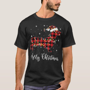 Rotes Karo-Buffalo-Dachshund-Frohe-Weihnachten-Pyj T-Shirt