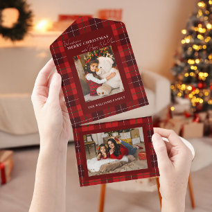 Rotes Karo Frohe Weihnachten 1 Foto All In One Einladung