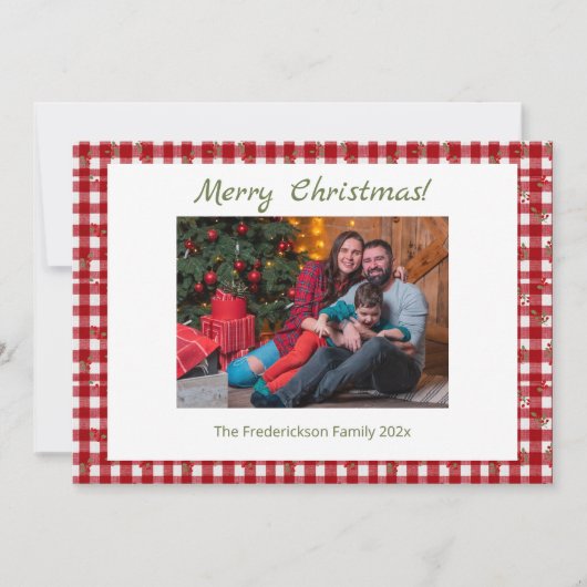 Rotes Karo Frohe Weihnachten Foto (Vorderseite)