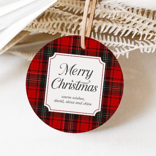 Rotes Karo Frohe Weihnachten Rund Geschenkanhänger