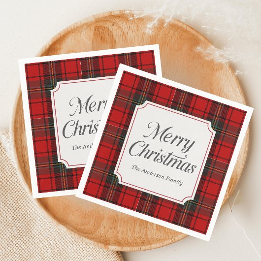 Rotes Karo Frohe Weihnachten Serviette