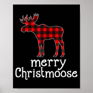 Rotes Karo fröhliche Christmoose Weihnachten T-Shi Poster