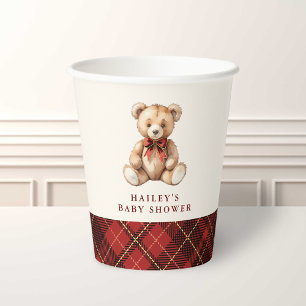 Rotes Karo-Klassiker-Teddybär-Baby-Shower Pappbecher