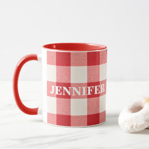 Rotes Karo mit individuellem Namen Tasse
