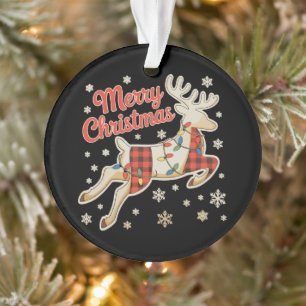 Rotes Karo-Rentier-Buffalo-Frohe-Weihnachten-Pyjam Ornament