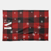 Rotes Karo & Schneeflocken Monogramm Anfangsbuchst Geschirrtuch (Horizontal)