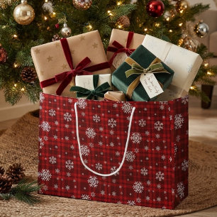 Rotes Karo-Schneeflocken-Weihnachten Große Geschenktüte