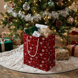 Rotes Karo-Schneeflocken-Weihnachten Mittlere Geschenktüte