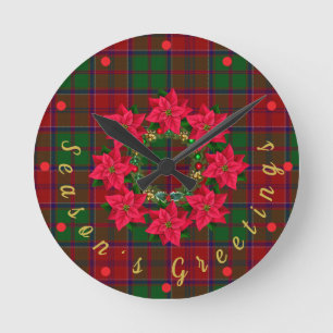 Rotes Karo-Tartan-Weihnachtsstern Weihnachten Runde Wanduhr