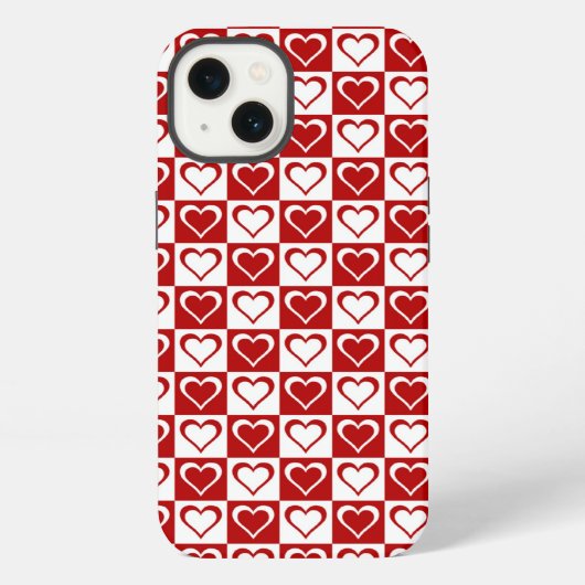 Rotes Karomuster mit Herzen iPhone Hülle (Rückseite)