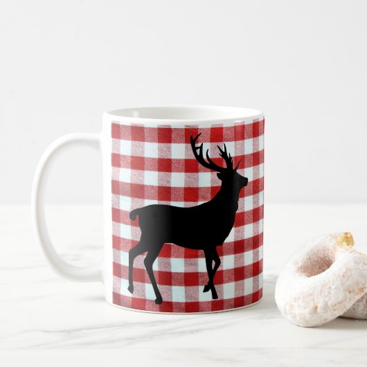 Rotes Karomuster mit schwarzen Hirschen Kaffeetasse (Mit Donut)