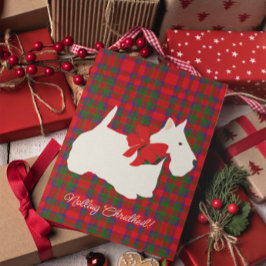 Rotes Karomuster Scottie-Gruß Feiertagskarte