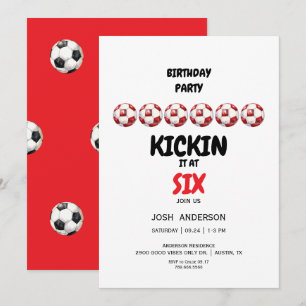 Rotes Kickin it Fußball 6. Geburtstagsfeier Einladung