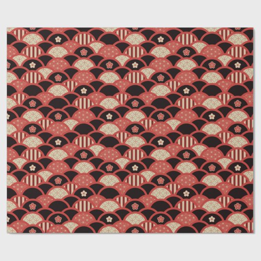 Rotes Kimono-Muster Textur Wellen Stil Geschenkpapier (Flach)